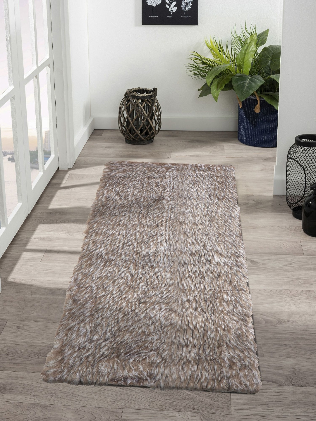 OBSESSIONS Brown & White Printed Acrylic Floor Runner