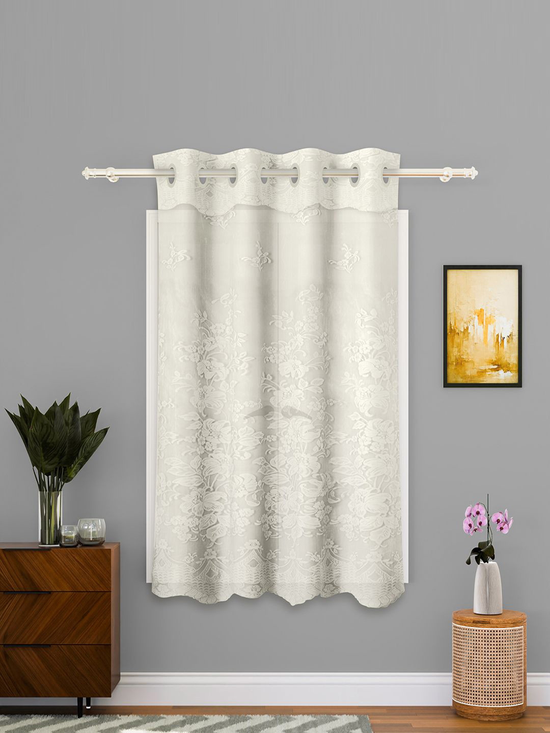 Kuber Industries Cream Self Design Cotton Window Curtain