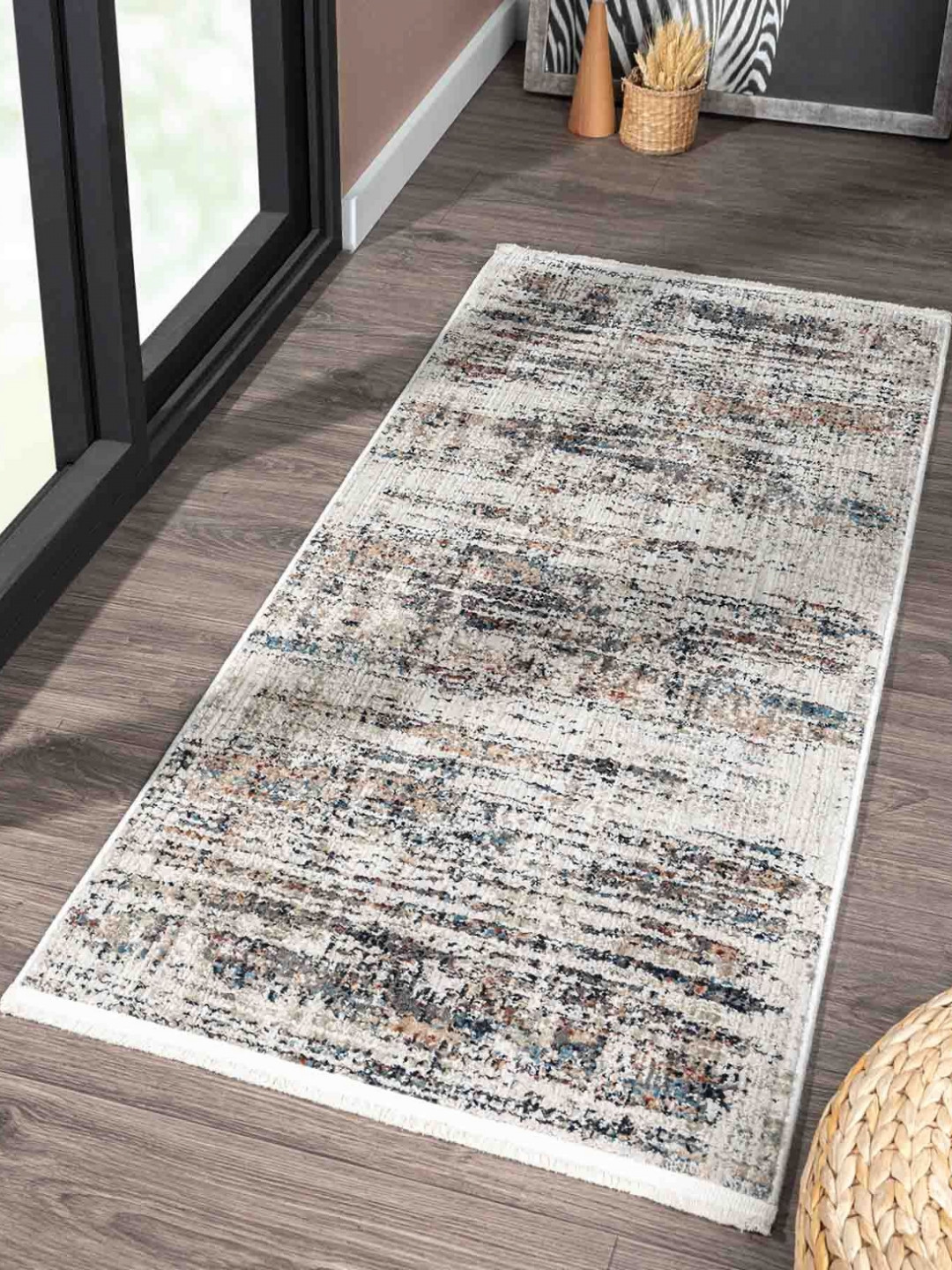 OBSESSIONS Cream & Black Abstract Printed Anti-Static Bedside Runner