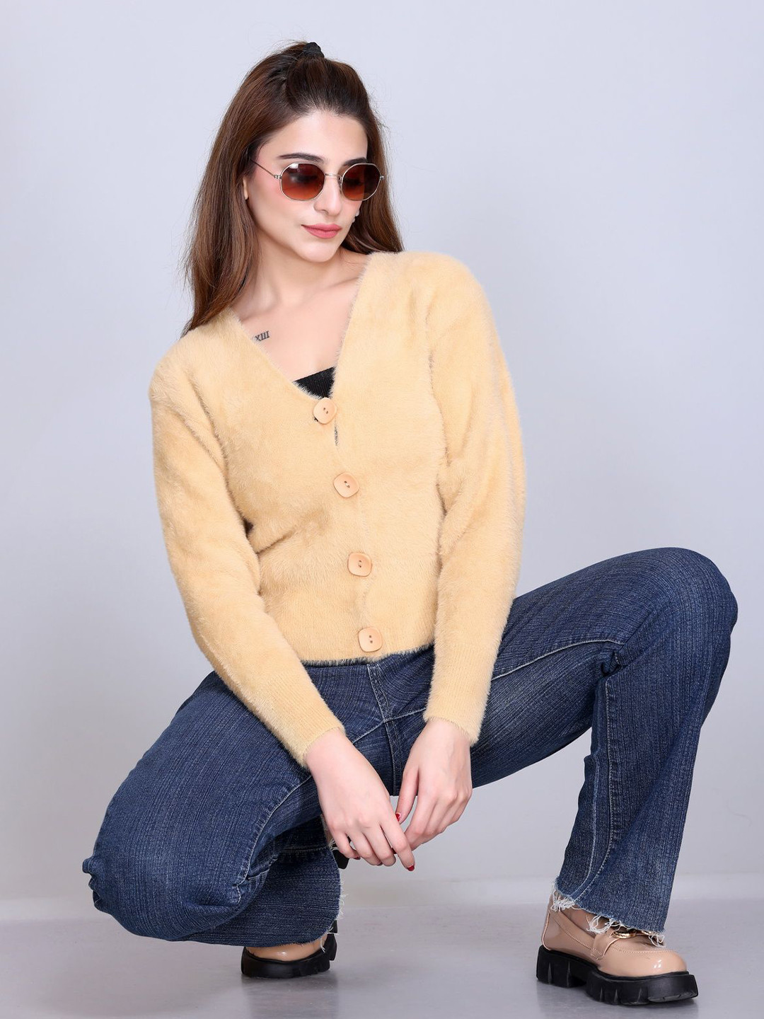 Winter Wonders Women Woollen Long Sleeves Crop Cardigan