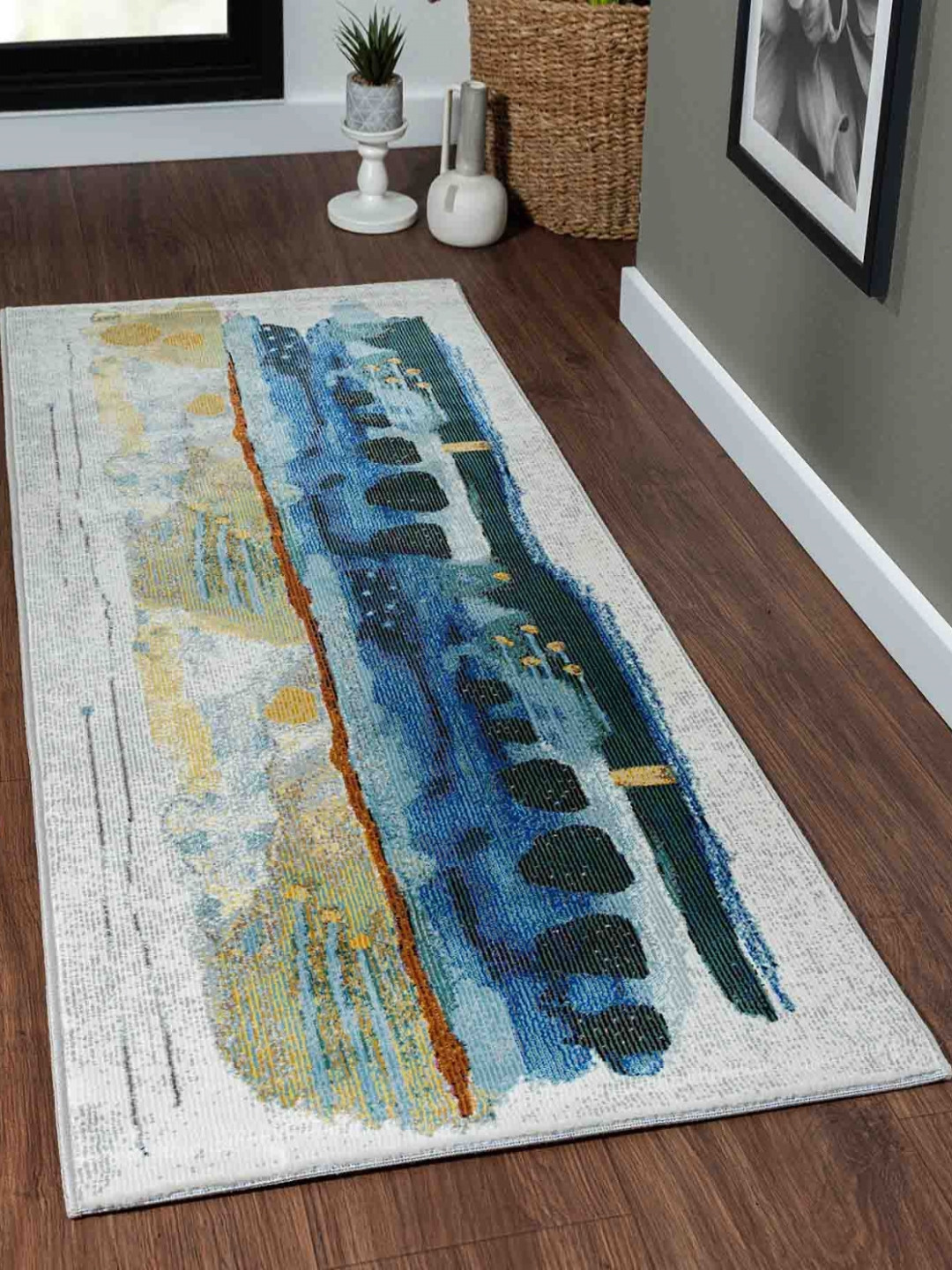 OBSESSIONS Blue & Green Anti-Static Abstract Printed Bedside Runner