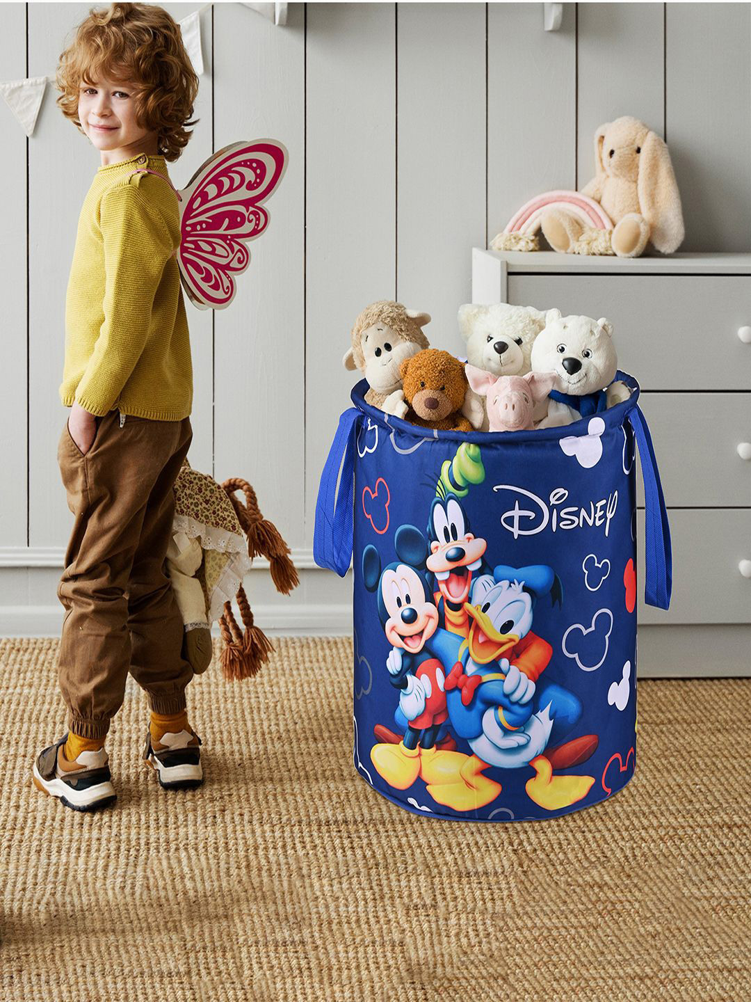 Kuber Industries Blue 3 Pieces Printed Foldable Laundry Bags 45 L Each