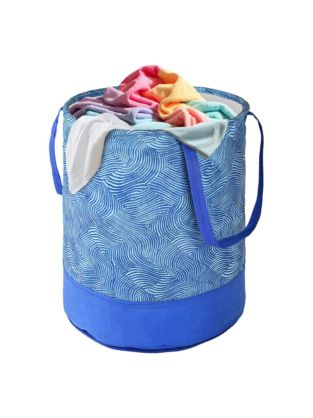 Kuber Industries Blue & White Wavy Printed Foldable Laundry Bag 45 L