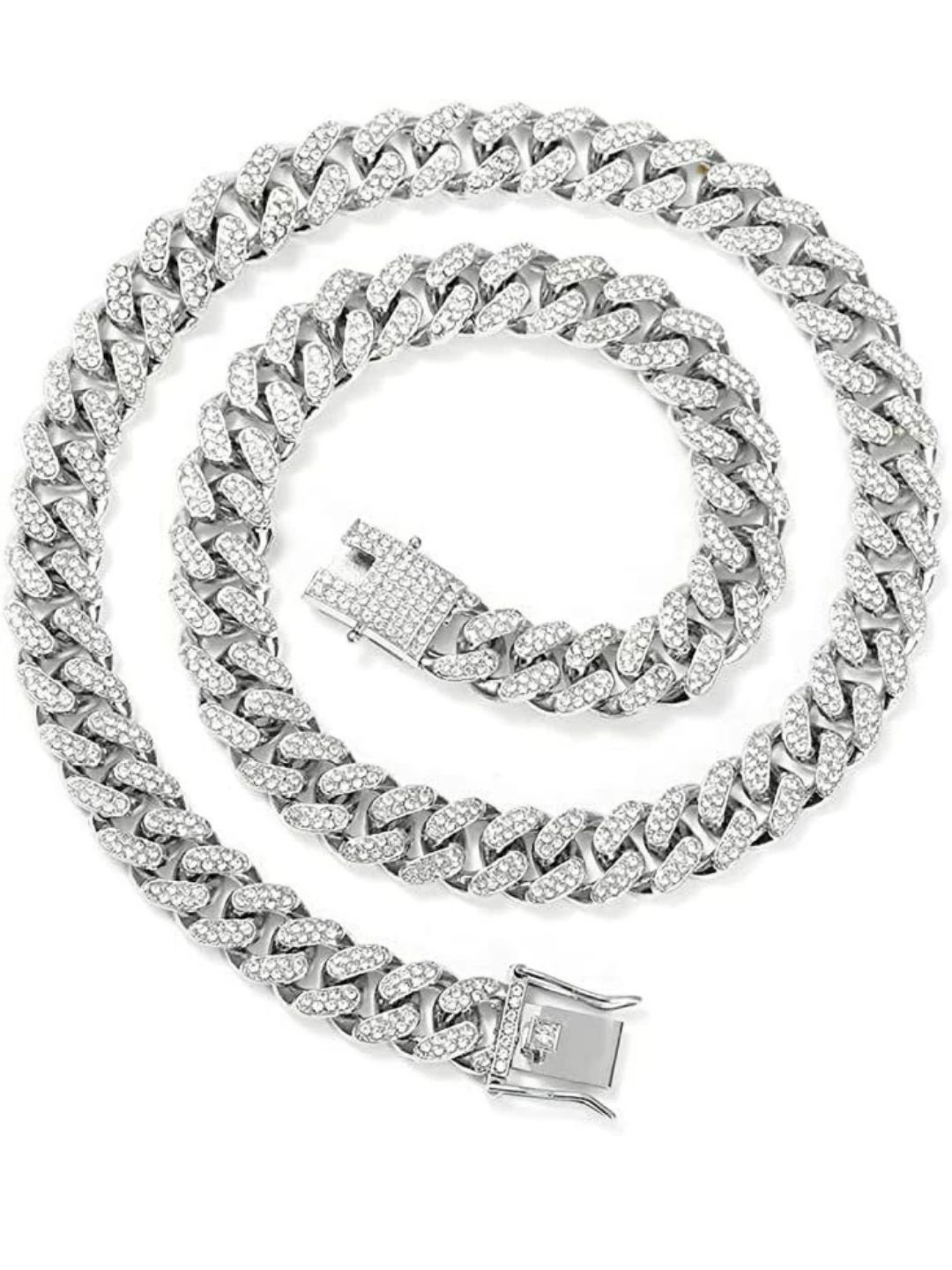 V FASHION JEWELLERY Unisex Silver-Plated Stainless Steel Rhinestone Studded Round Necklace