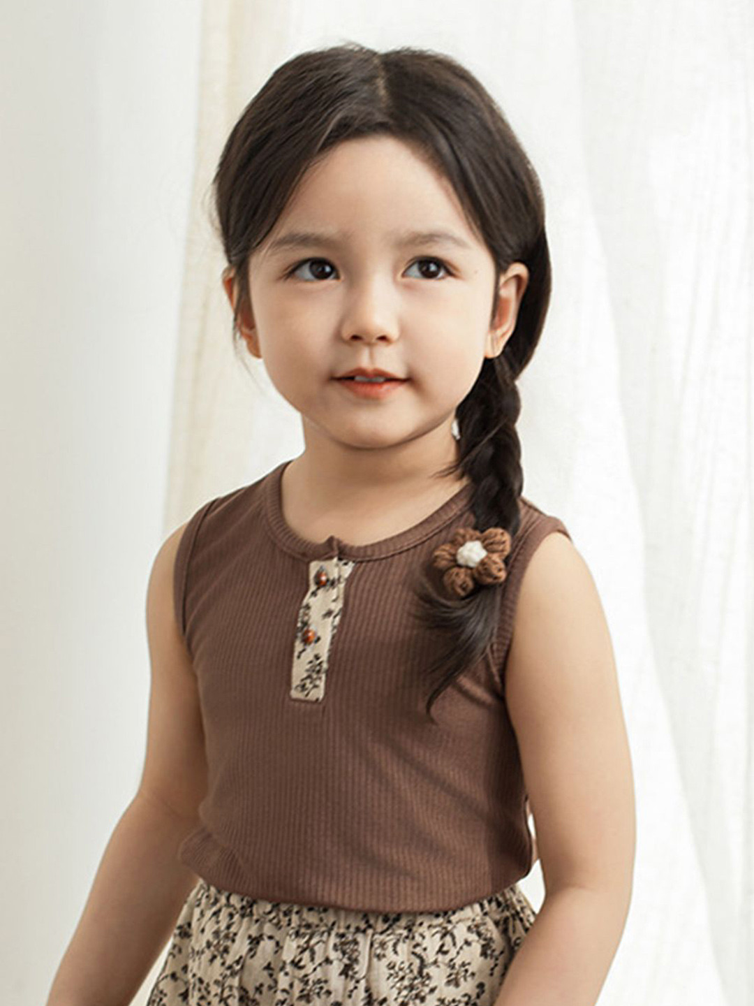 LULU & SKY Girls Ribbed Henley Tank Top