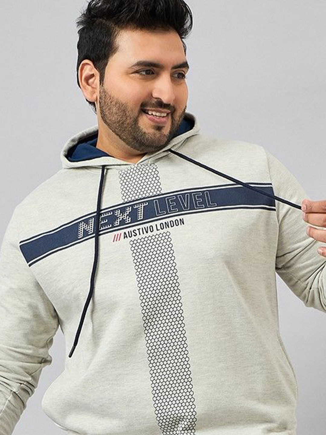 AUSTIVO Men Printed Hood Plus Size Sweatshirt