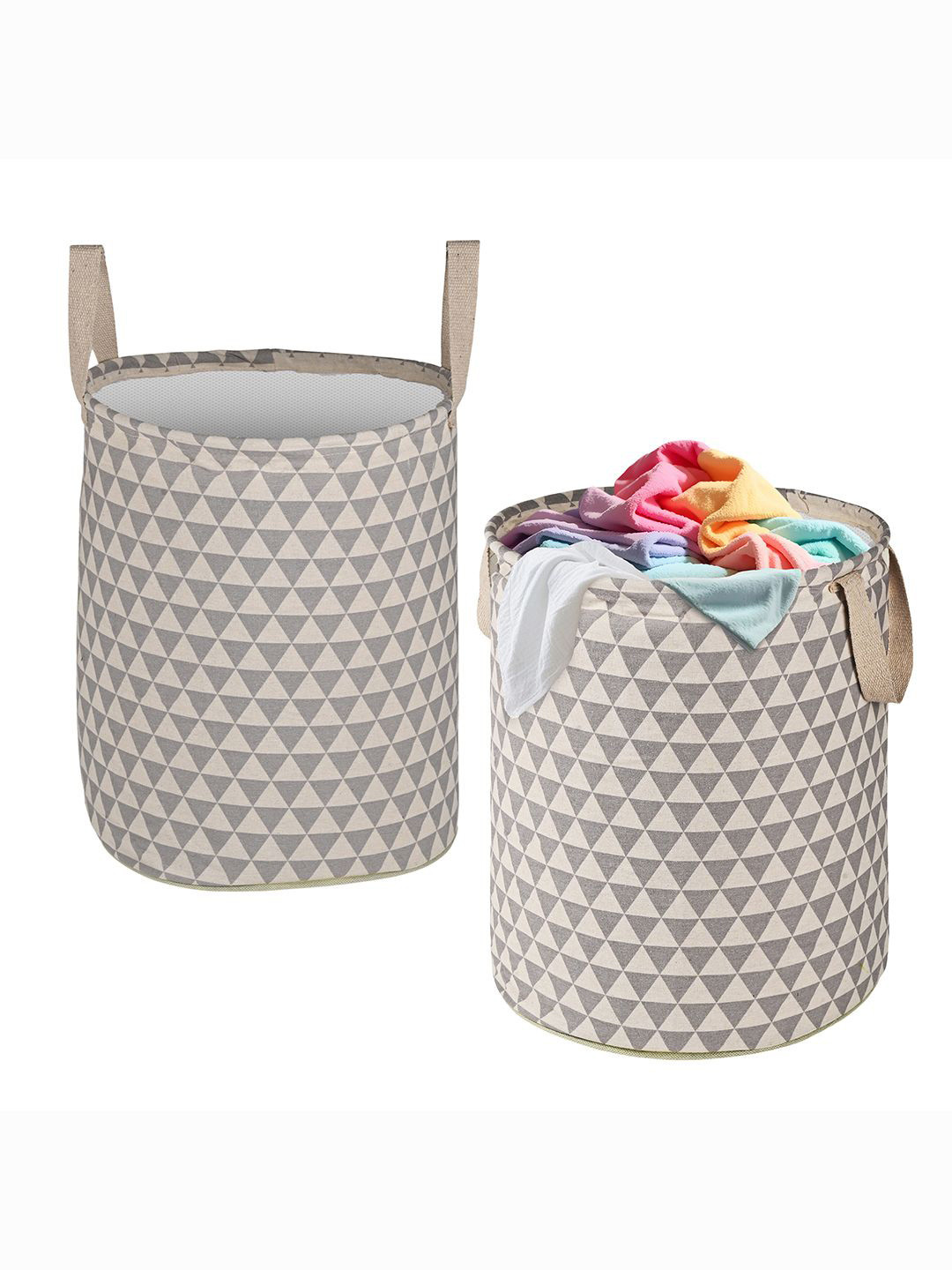 Kuber Industries Grey & Cream 2 Pieces Triangle Printed Cotton Laundry Bags 45 L Each