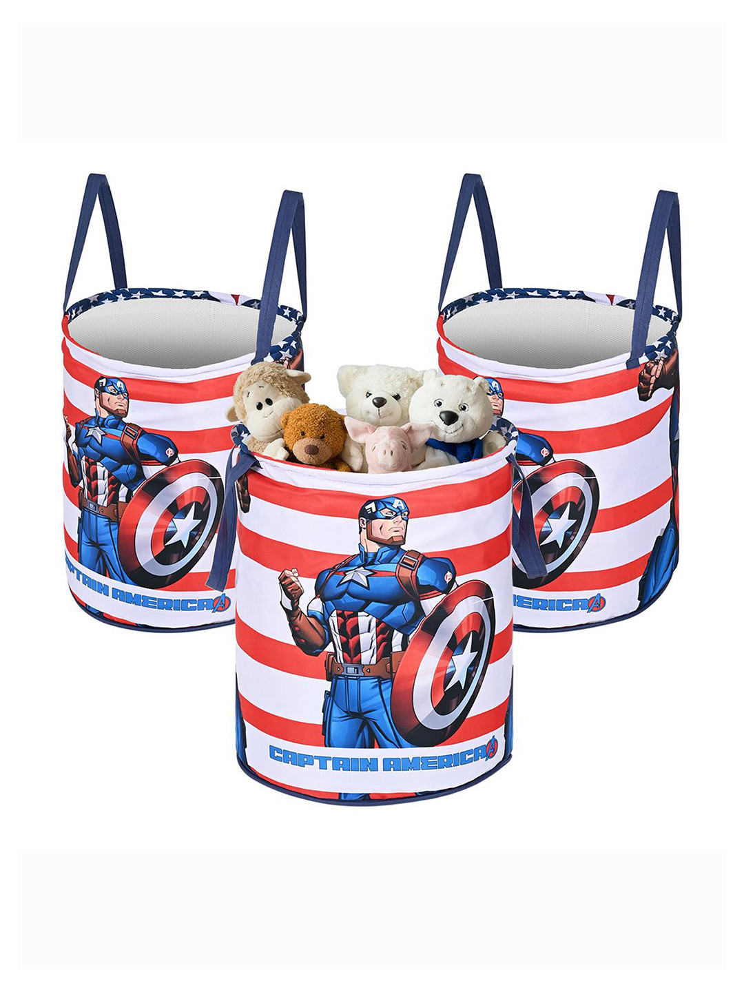 Kuber Industries Blue 3 Pieces Marvel Captain America Printed Multiutility Organisers