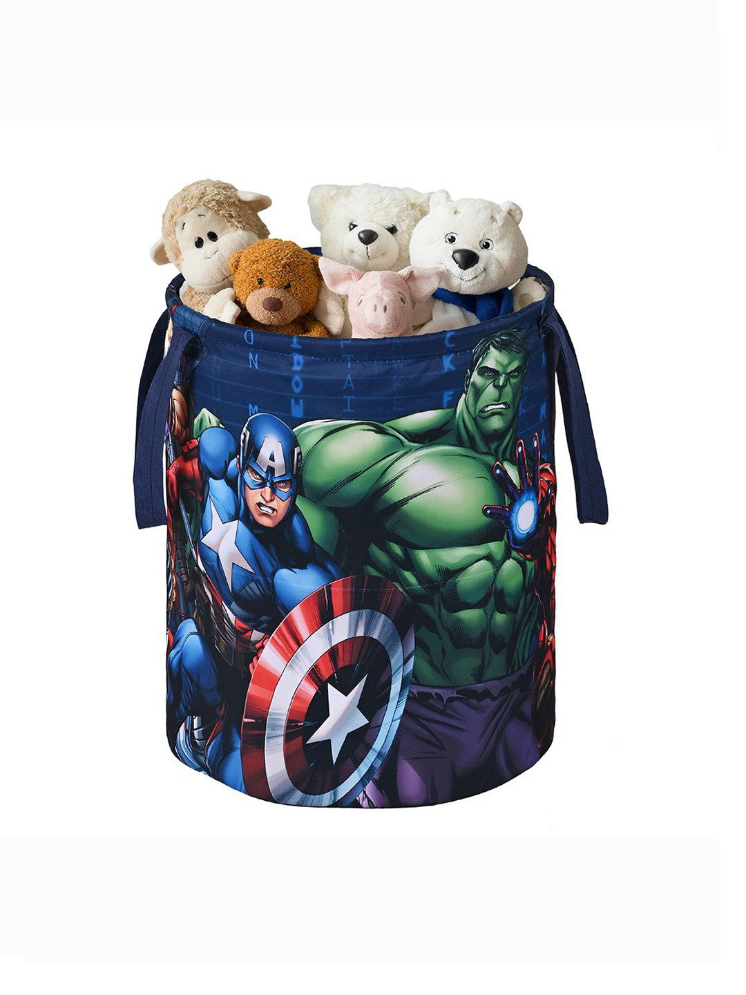 Kuber Industries Blue Marvel Avengers Printed Foldable Laundry Bag