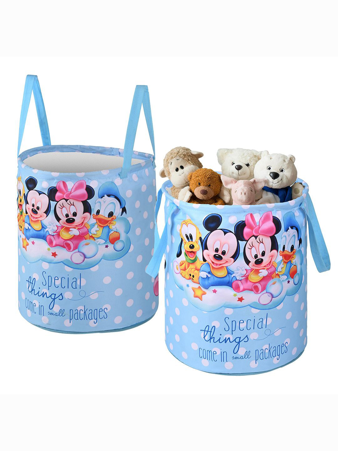 Kuber Industries Blue & Pink 2 Pieces Disney Printed Foldable Laundry Bags 45 L Each