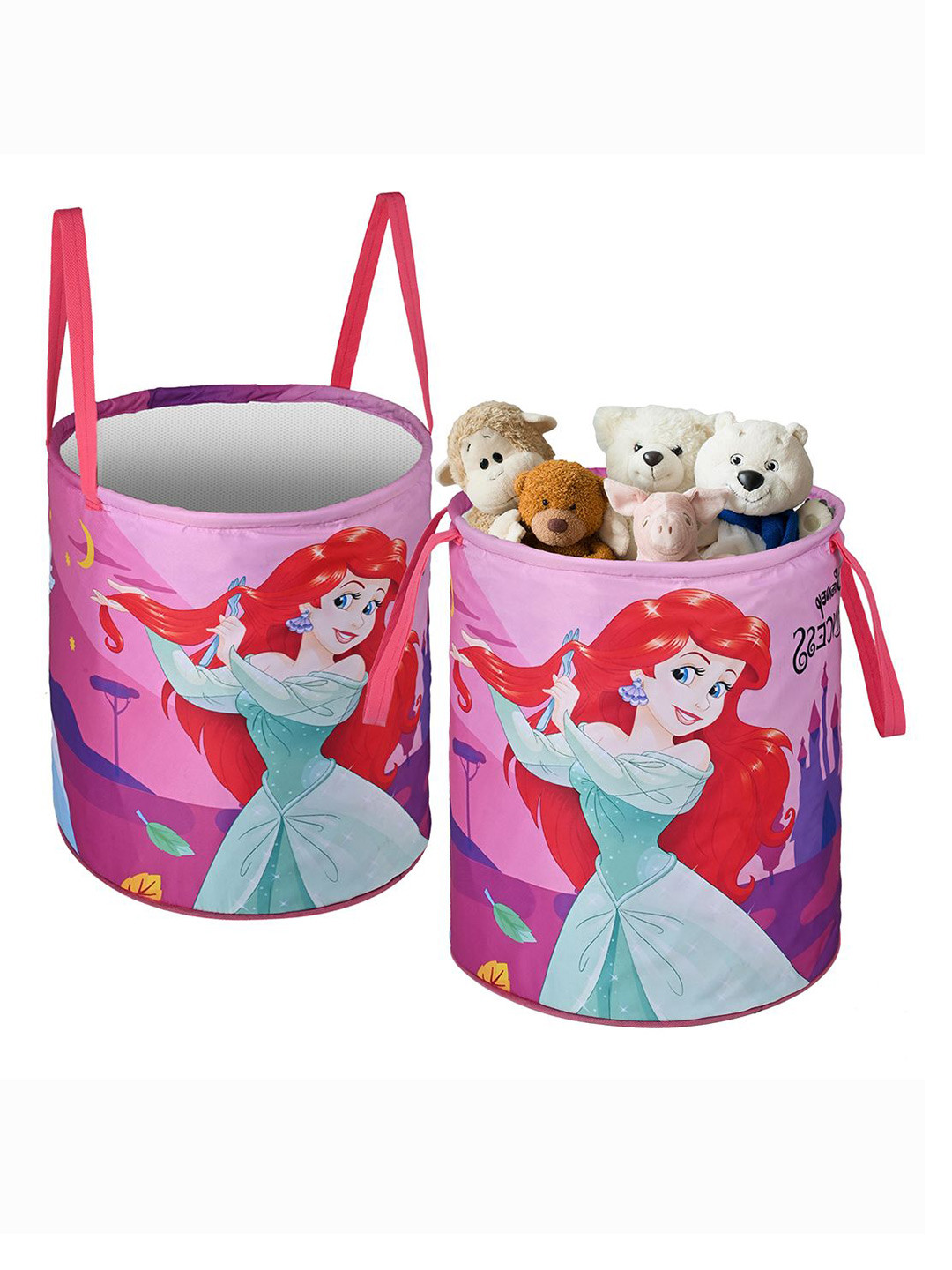Kuber Industries Pink 2 Pieces Disney Princess Printed Foldable Laundry Bags 45 L Each