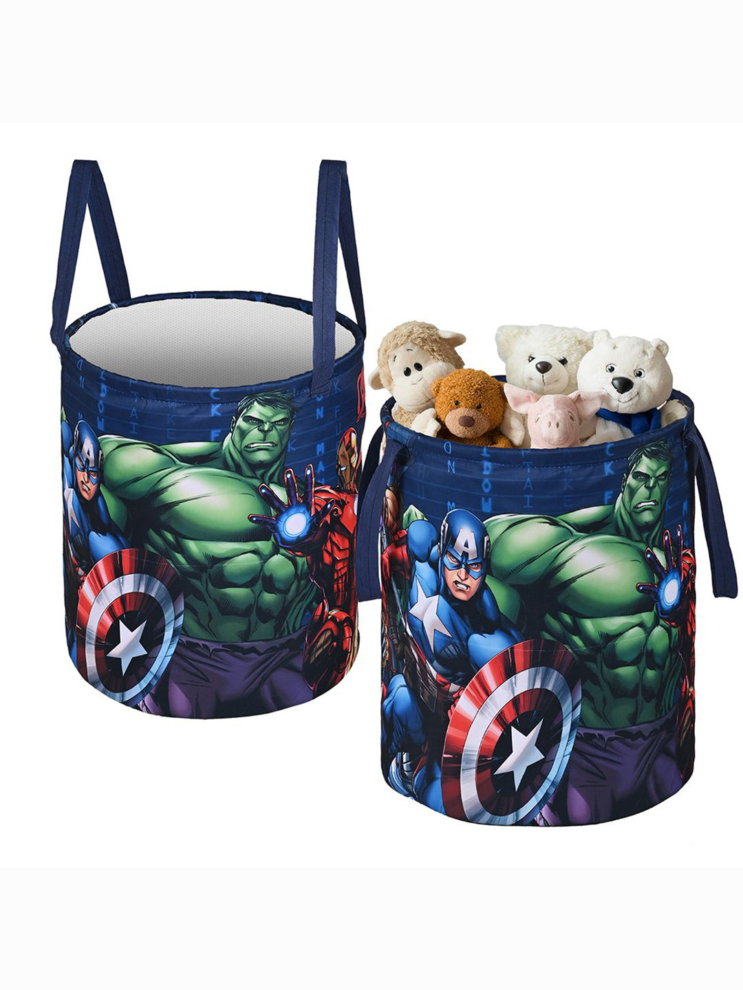 Kuber Industries Blue 2 Pieces Marvel Avengers Printed Foldable Laundry Bags 45 L Each