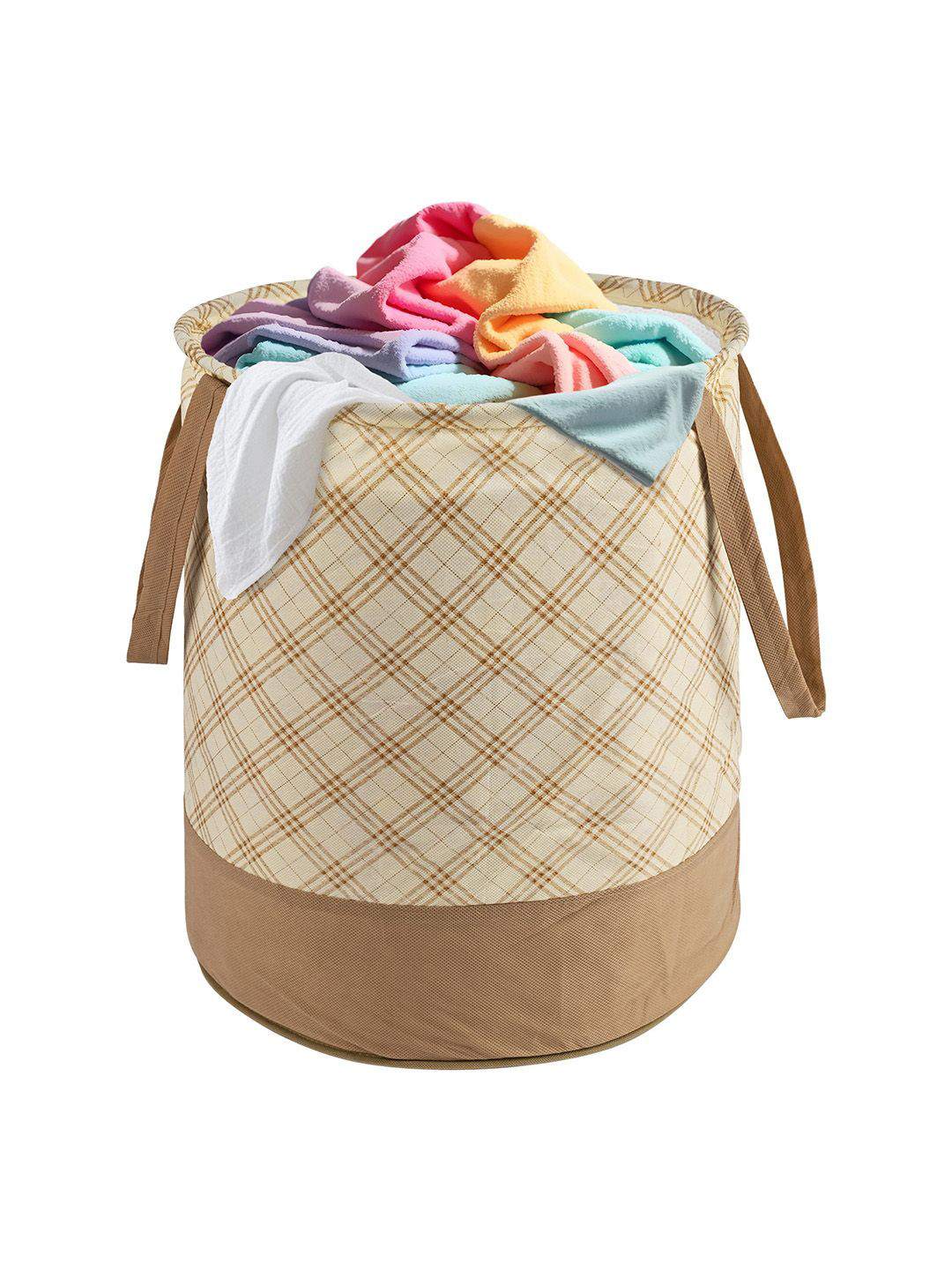 Kuber Industries Cream Colored & Beige Printed Foldable Laundry Bags 45 l