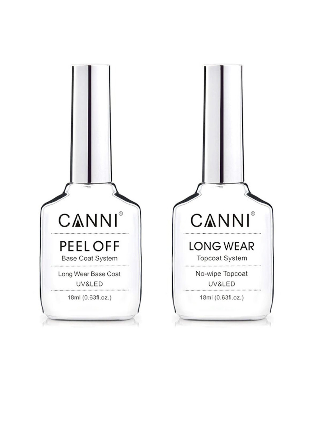 CANNI Set Of 2 Long Wear Top Coat Peel Off Base Coat Gel - Transparent - 18ml Each