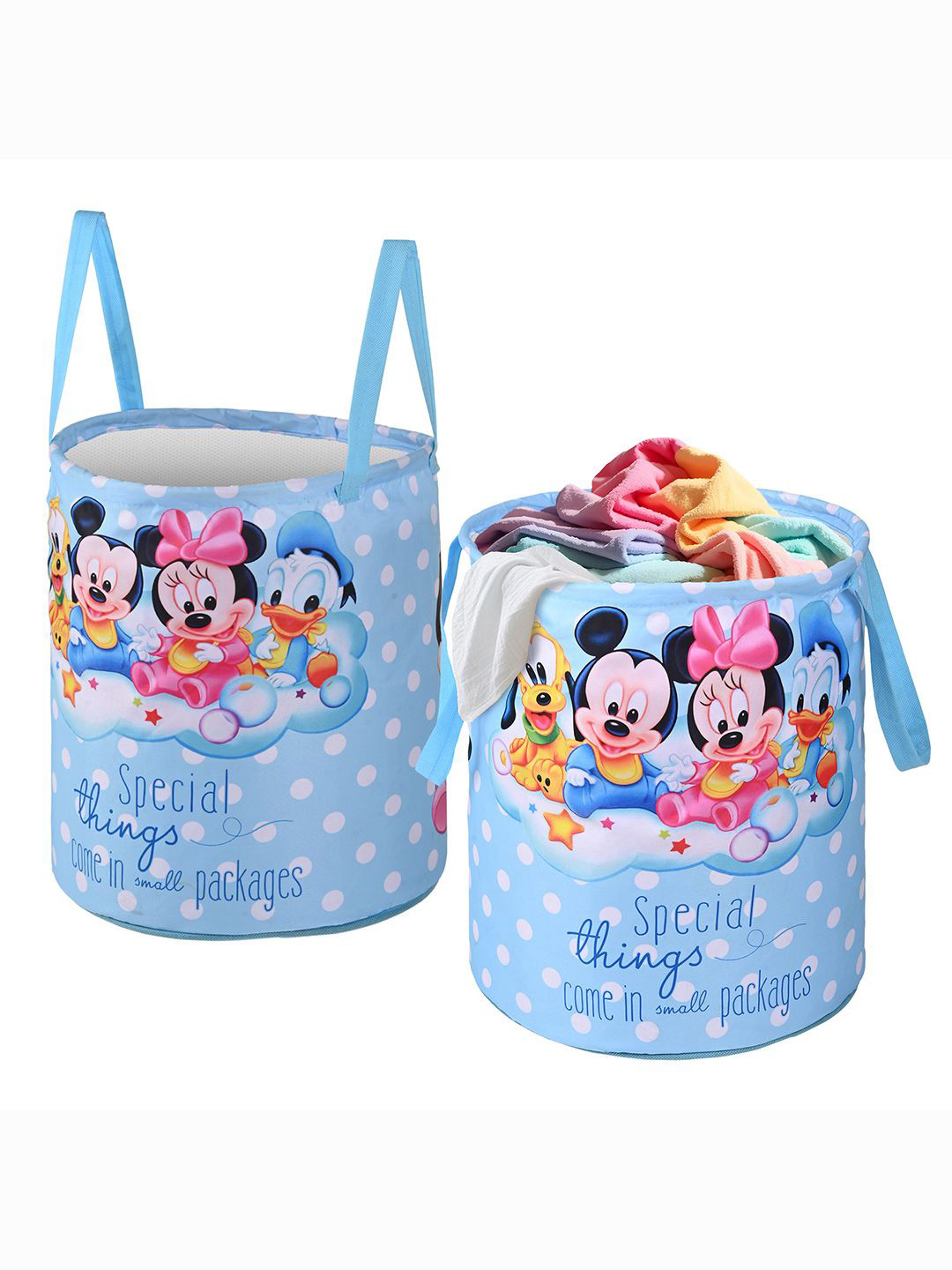 Kuber Industries Blue 2 Pieces Printed Foldable Laundry Bag 45 l