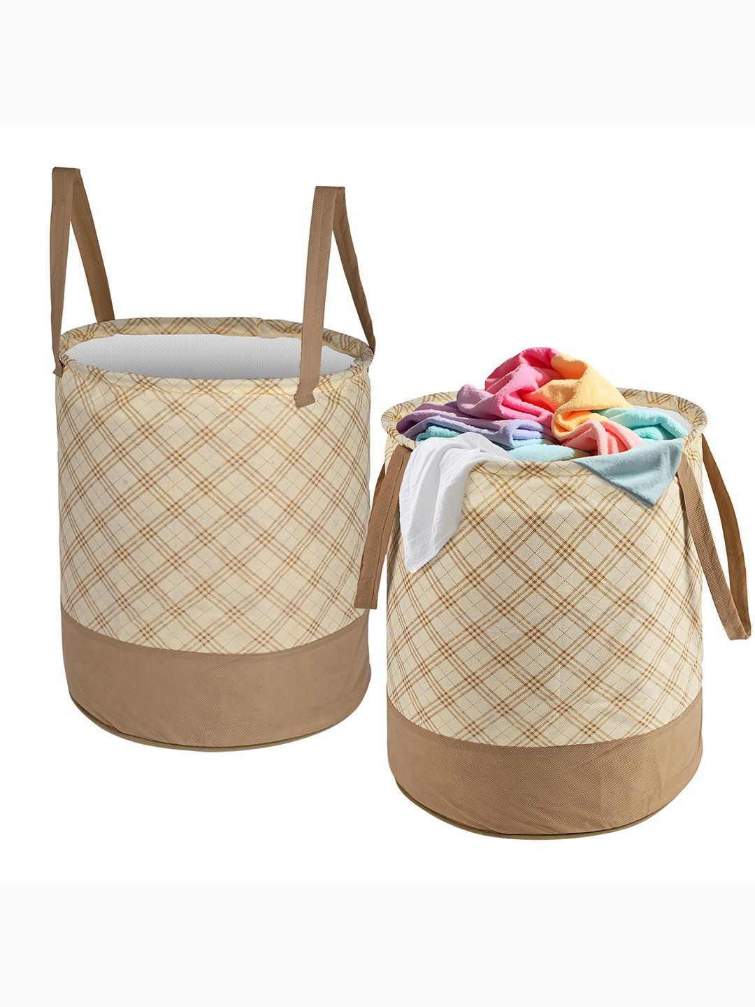 Kuber Industries Cream & Brown 2 Pieces Checked Laundry Bags 45 l