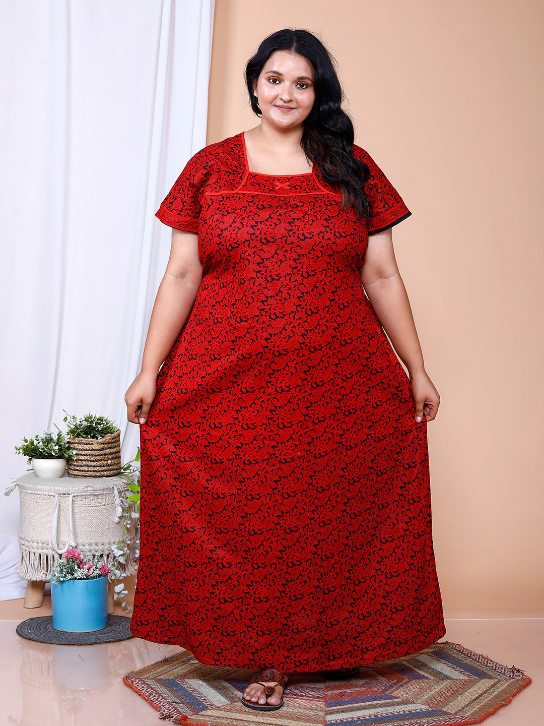 JAIPZZ APPARELS Women Everyday Floral Printed Pure Cotton Maxi Nightdress