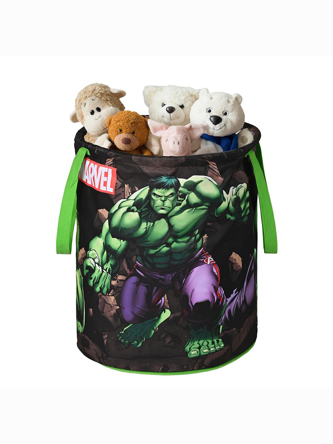 Kuber Industries Green Marvel Hulk Printed Foldable Laundry Bag 45L