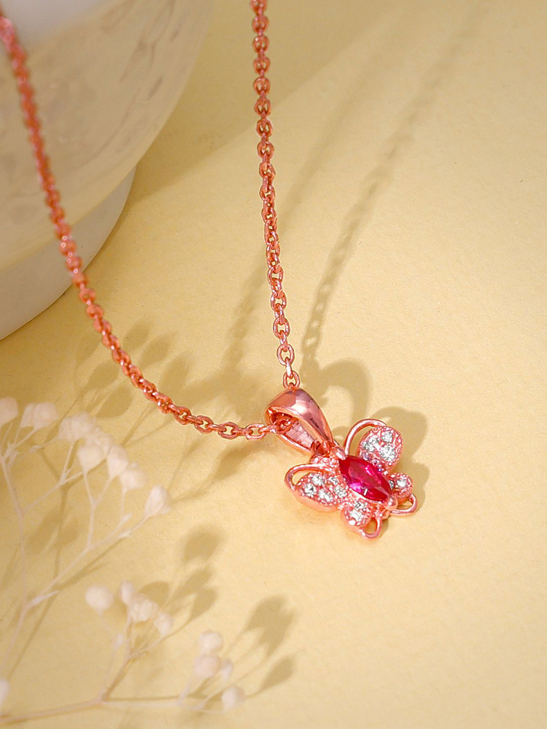 GIVA 925 Sterling Silver Rose Gold-Plated Animal Shaped Pendant With Chain