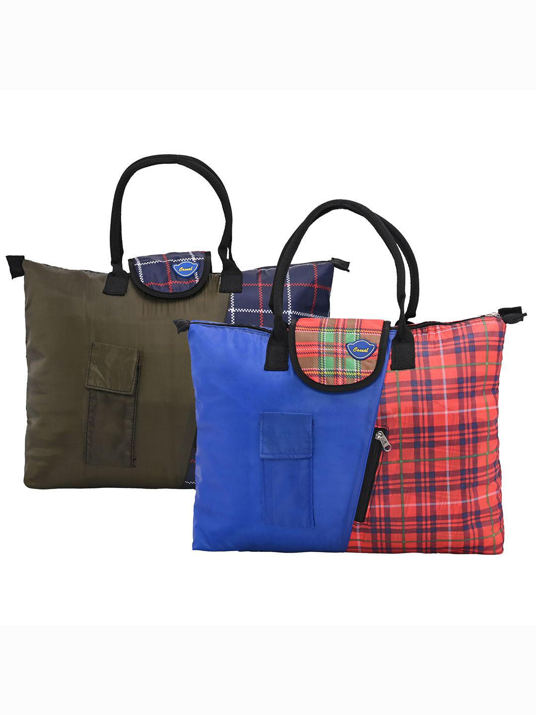 Kuber Industries Women Pack Of 2 Checked Shopper Handheld Bags