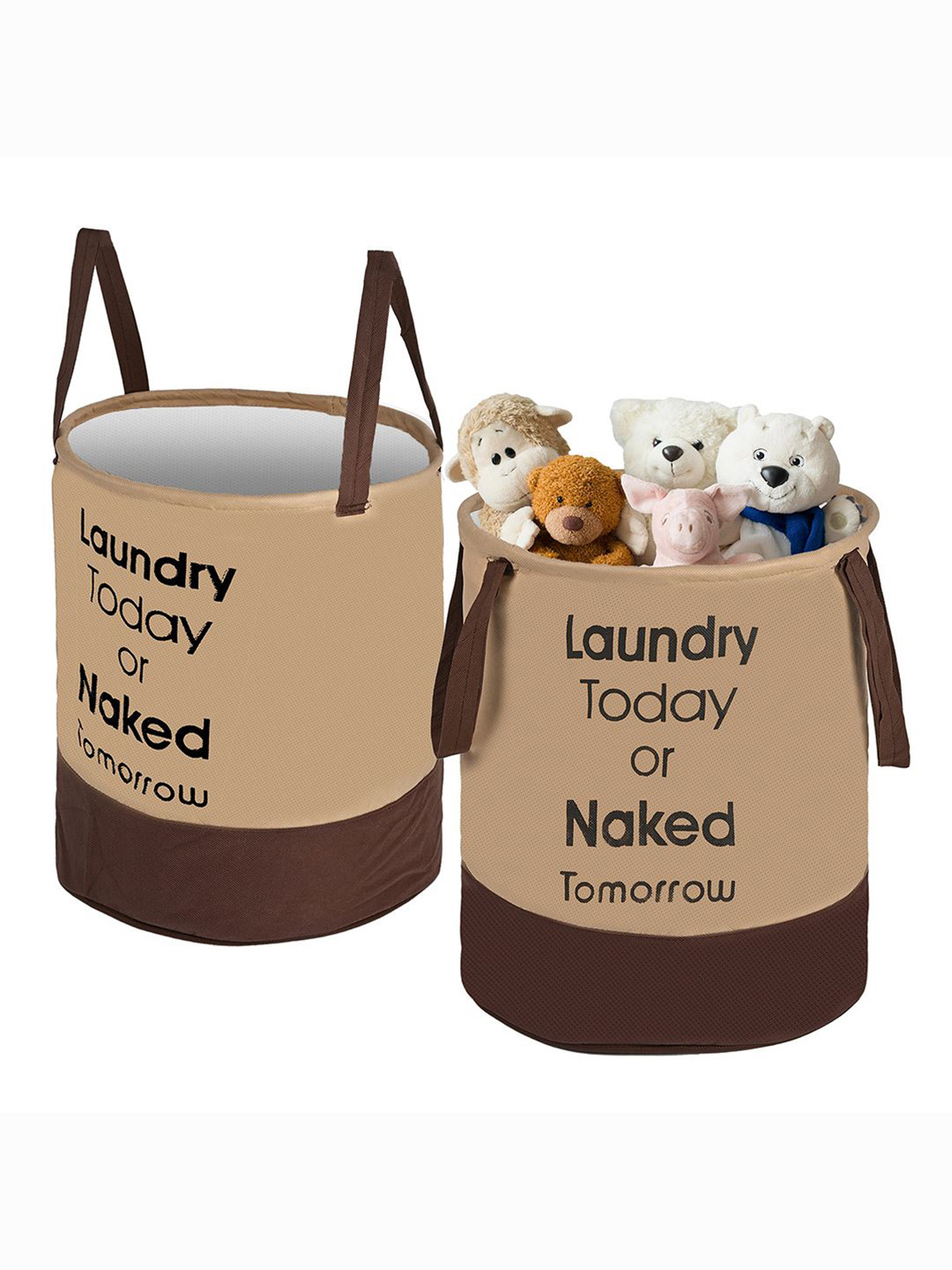 Kuber Industries Brown & Tan 2 Pieces Printed Foldable Laundry Bags 45 L Each