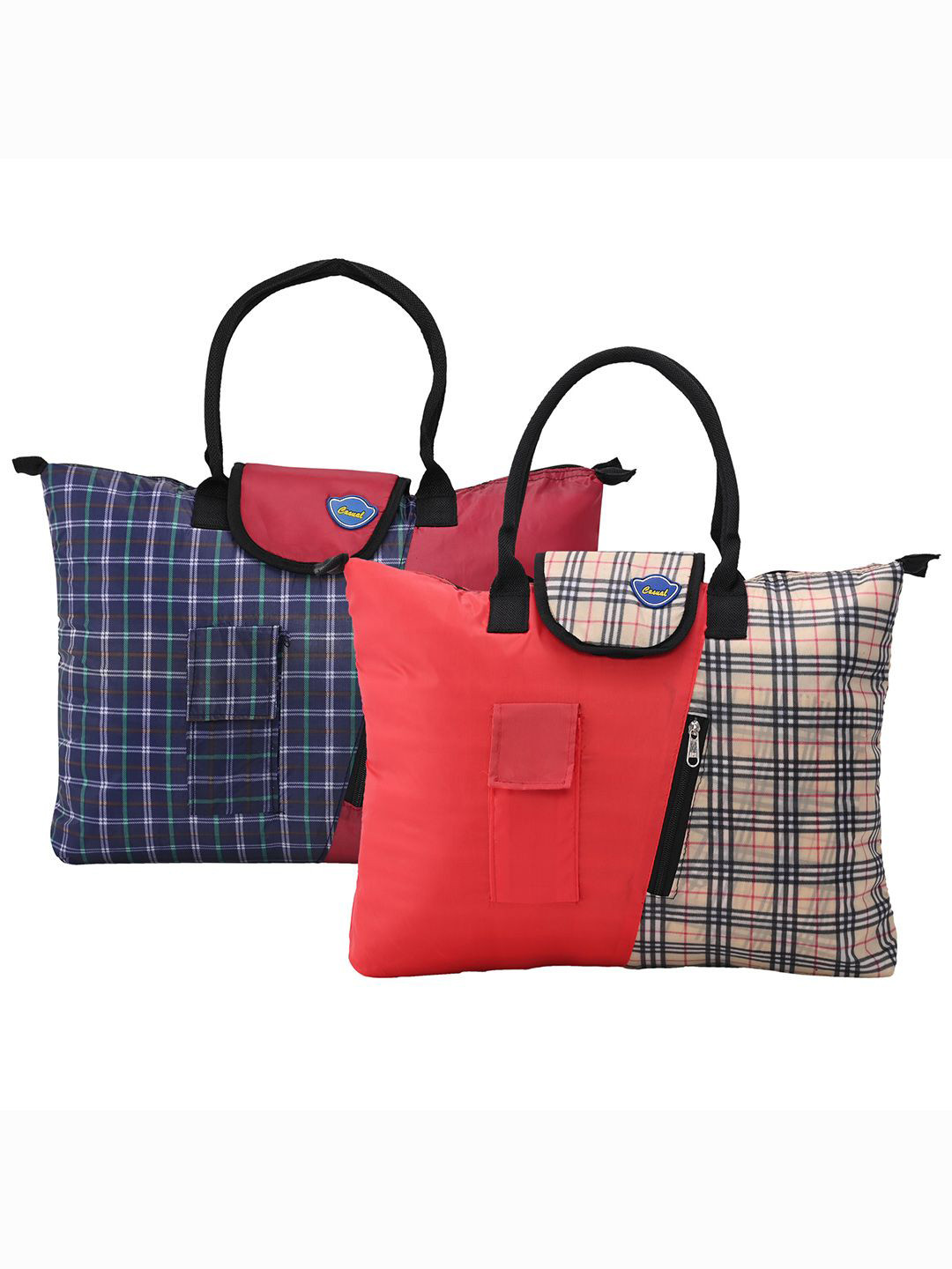 Kuber Industries Women Pack Of 2 Checked Shopper Handheld Bags