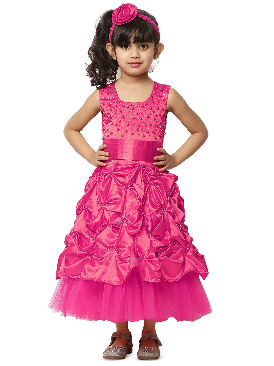 Wish little Girls Embellished Beads & Stones Satin A-Line Maxi Dress