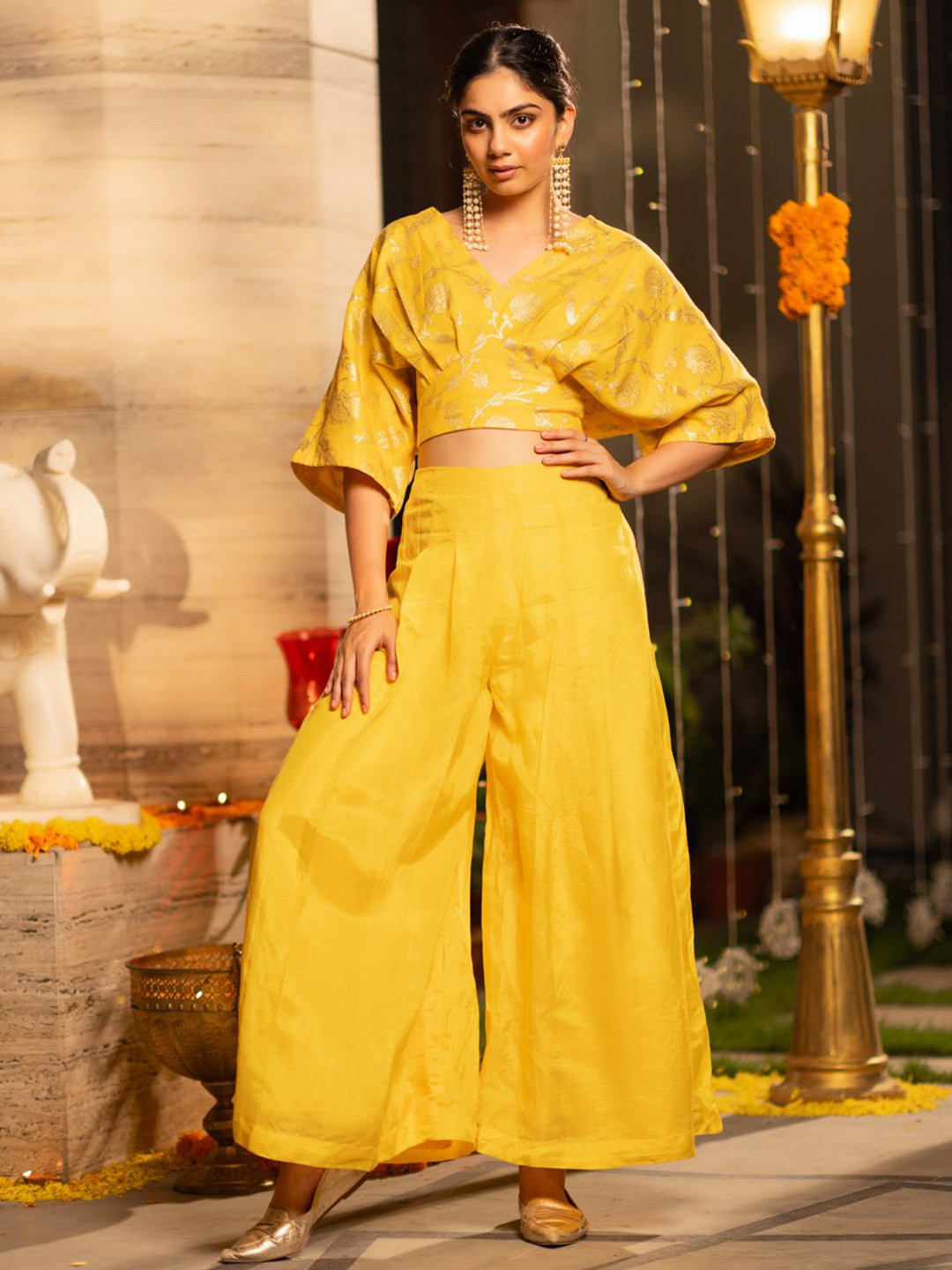 Ambraee Sunbrust Printed Top With Palazzo