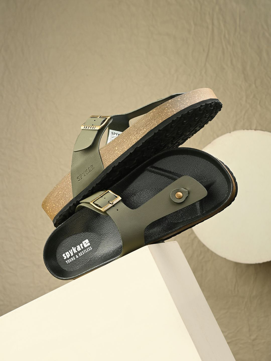 SPYKAR Men PU Olive Green Comfort Slip-On Sandals