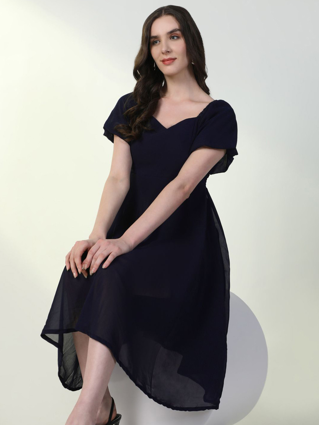 SHOWOFFFF Women Puff Sleeve Fit & Flare Dress