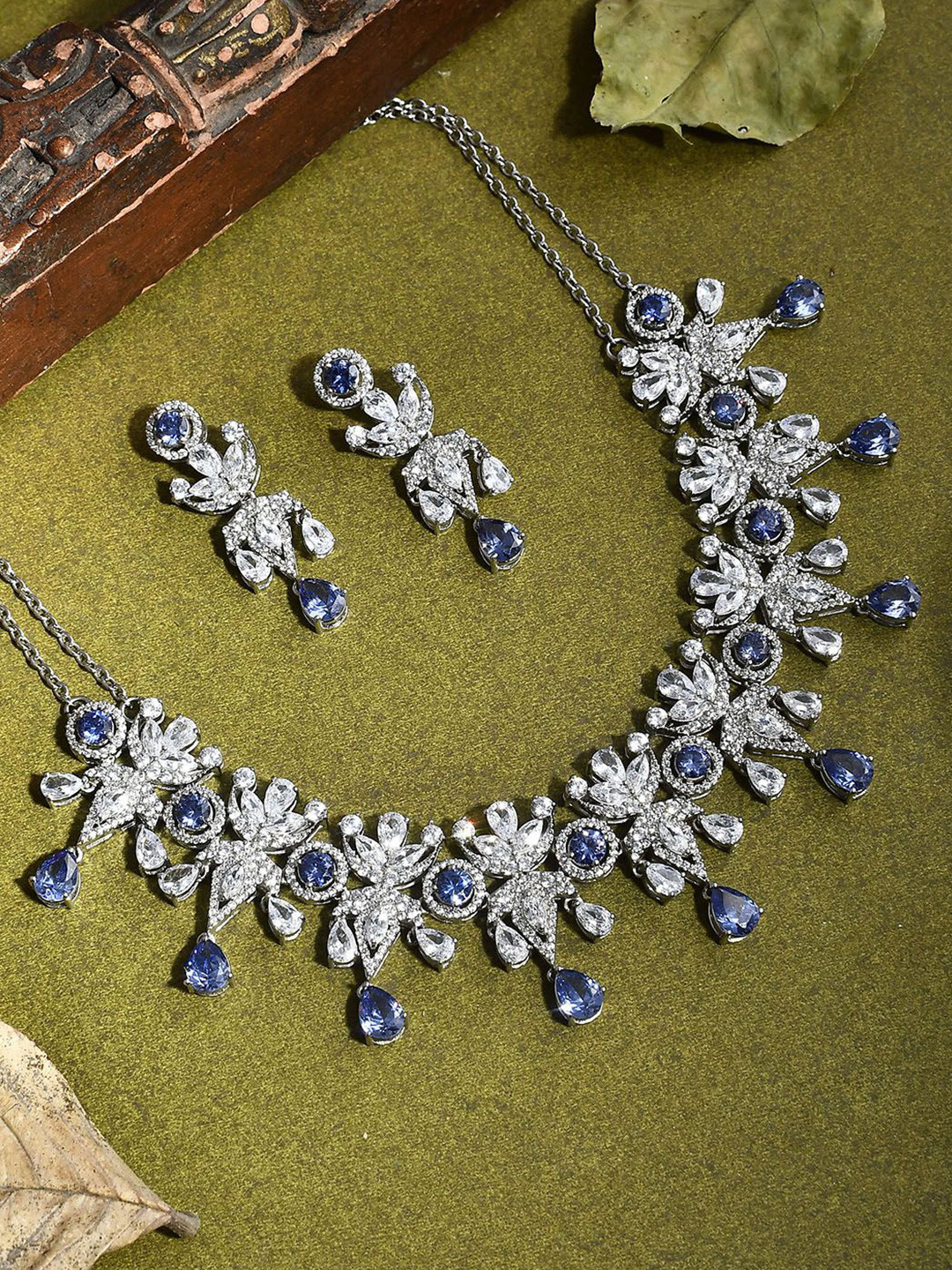 Voylla Amarina Rhodium-Plated American Diamond Studded Jewellery Set