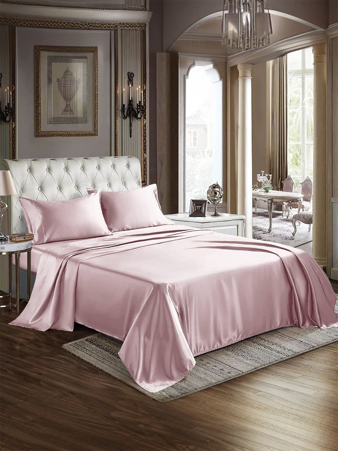 MUSH Lavender Satin Skin-Friendly 400 TC King Superfine Bedsheet with 2 Pillow Covers-108 x 108 inches