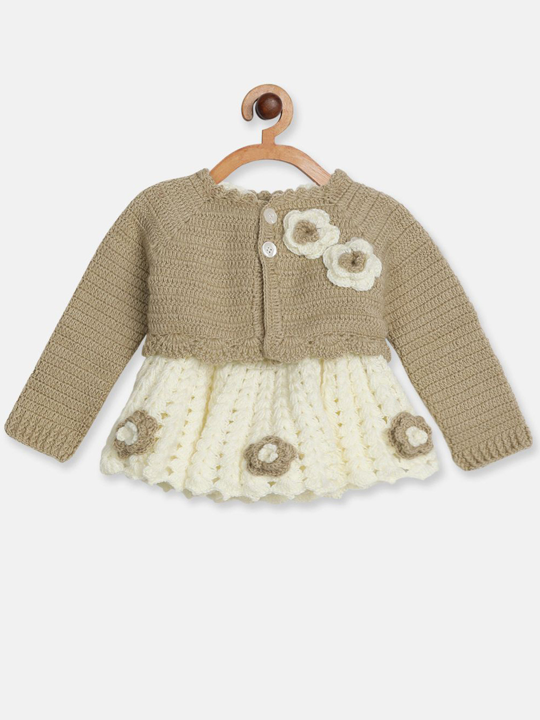 CHUTPUT Infant Girls Self Design Pure Wool Fit & Flare Dress With Jacket