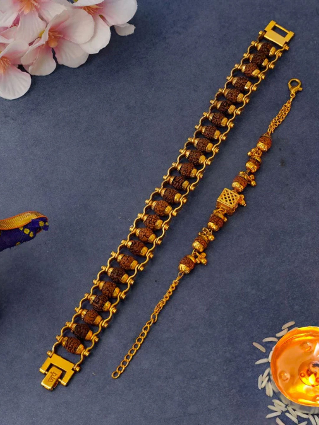 Japam Gold Plated Modern + Cubio Rudraksha Bracelet Combo