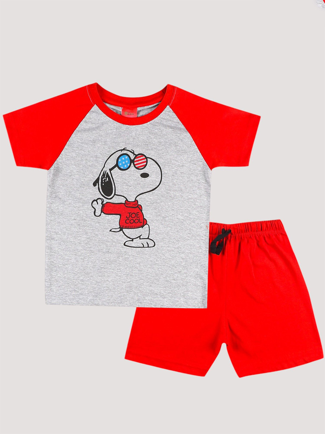 The Pachisi Boys Snoopy Graphic Printed Raglan Sleeves Pure Cotton T-shirt with Shorts