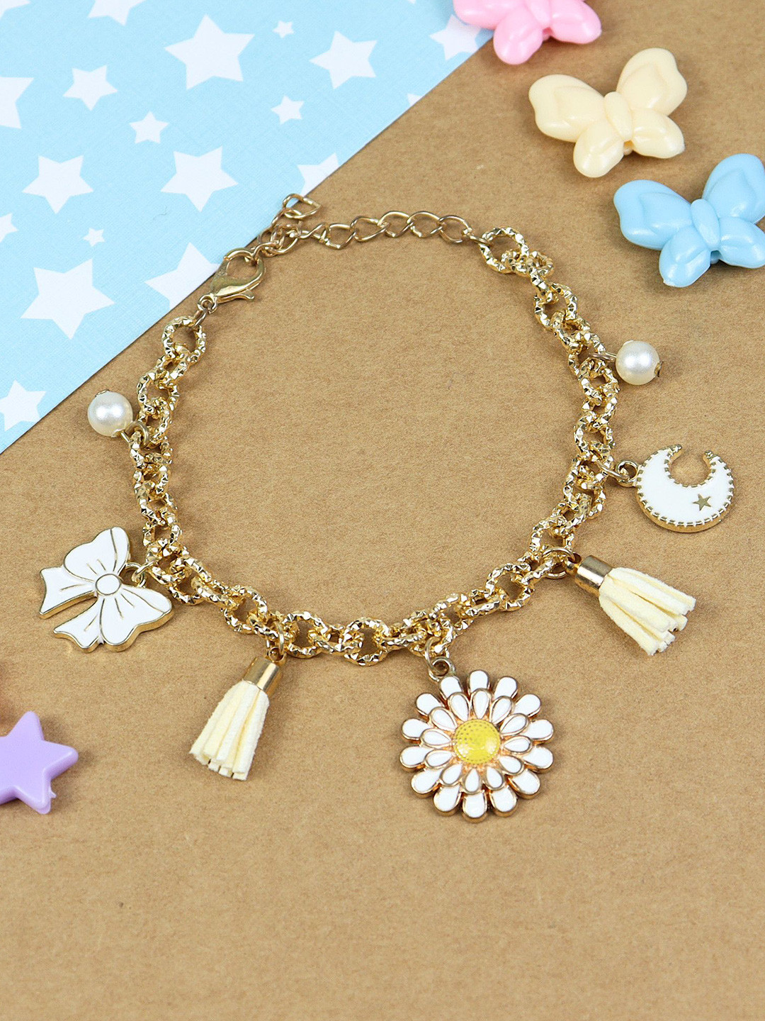 Asthetika Kids Girls Beaded Floral Charm Bracelets