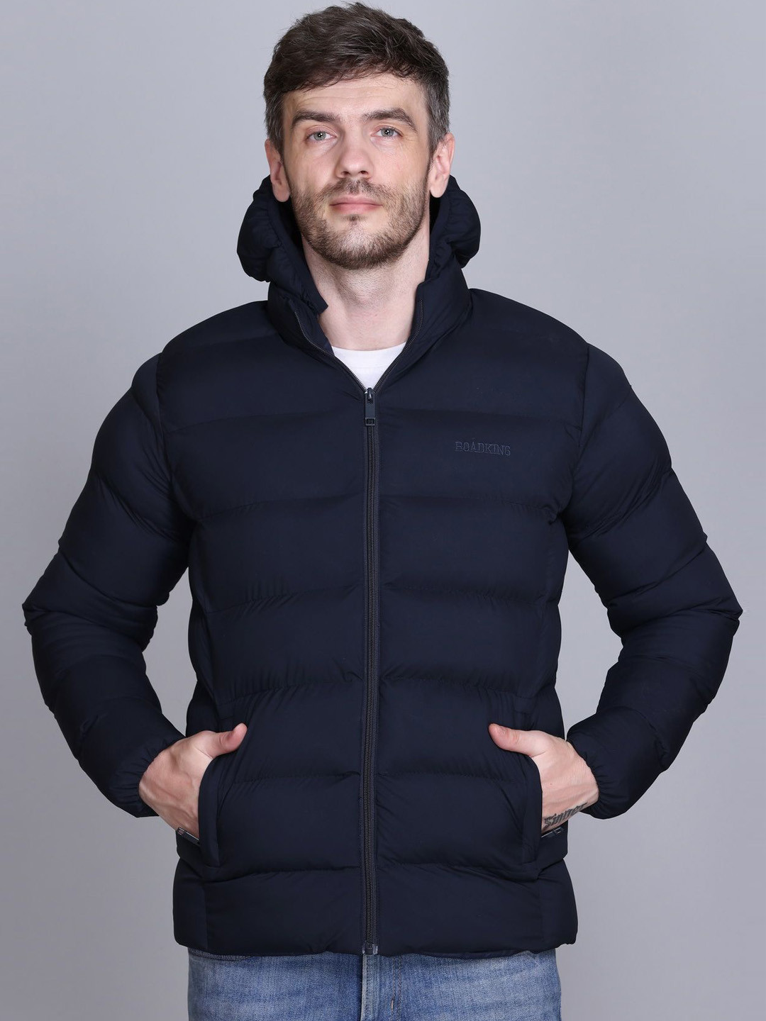 Roadking Men Hooded Solid Casual Puffer Jacket