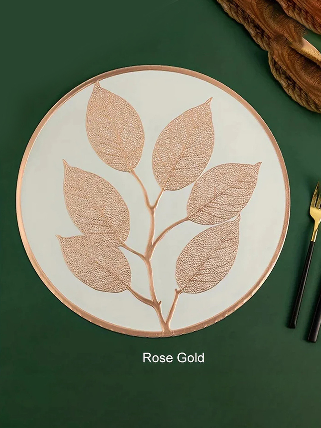 LooMantha White  and CopperToned 4 Pcs Floral Table Placemats