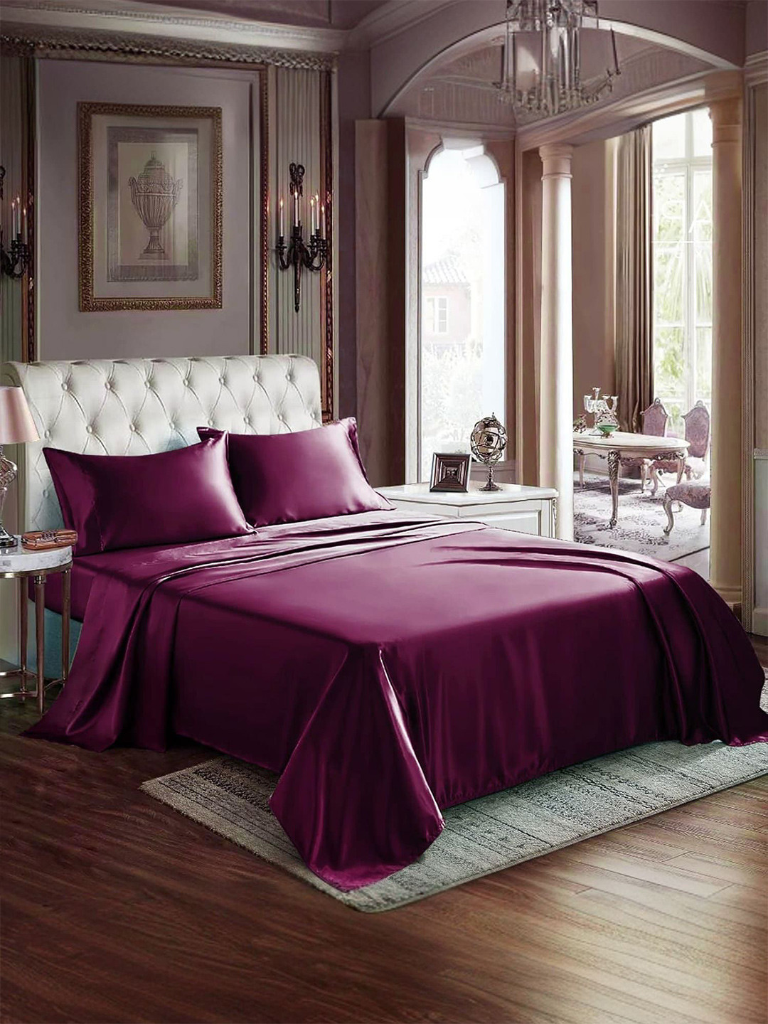 MUSH Maroon 400 TC Satin King Bedsheet Set 2.74m x 2.74m