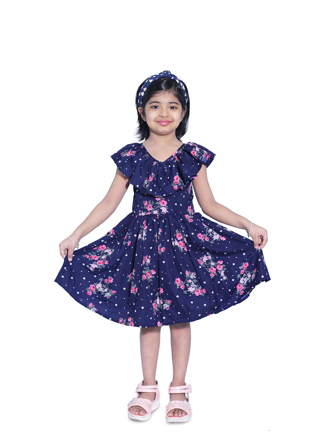 Wish little Girls V-Neck Floral Printed A-Line Dress