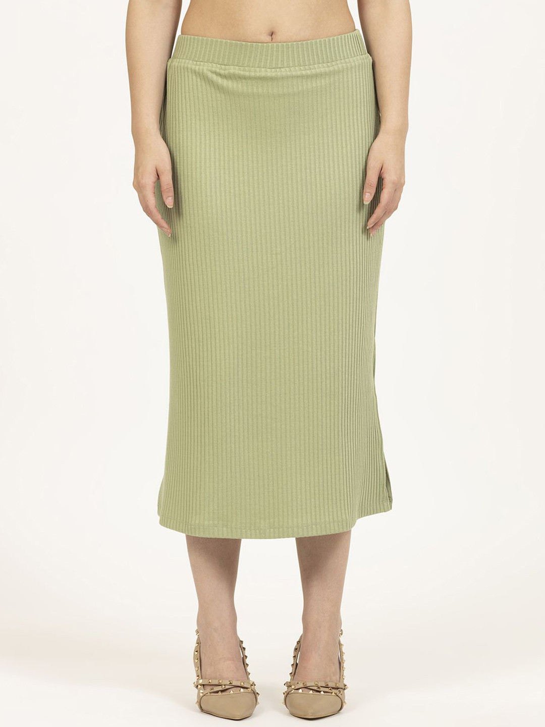 OFFICE & YOU Women Striped Self Design Straight Casual Midi Skirts