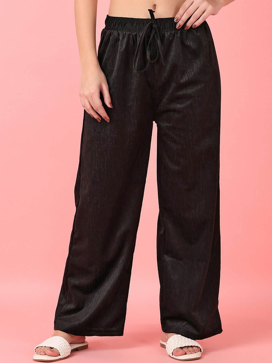 V-Mart Women Western Self Design Casual Spun Fleece Cotton Mid-Rise Solid Trouser