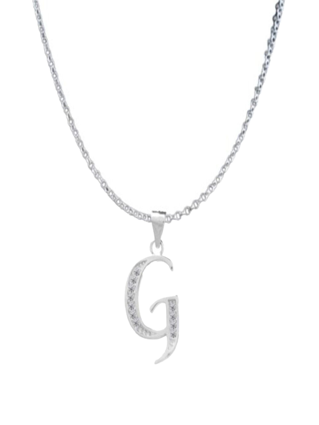 Paavni 925 Sterling Silver Rhodium-Plated Cubic Zirconia Alphabet G Contemporary Pendant