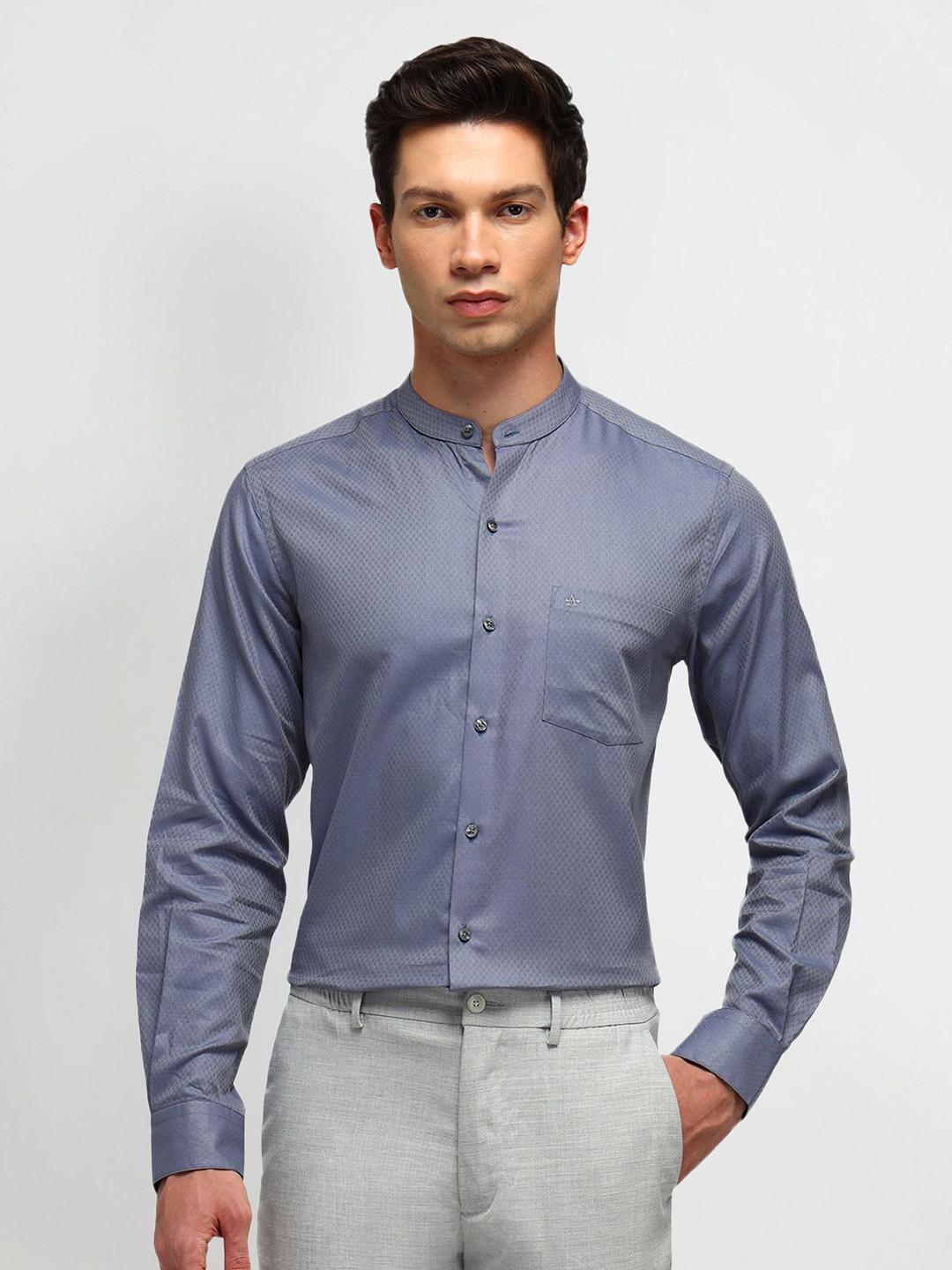 Arrow Men Manhattan Band Collar Textured Cotton Slim Fit Casual Shirt