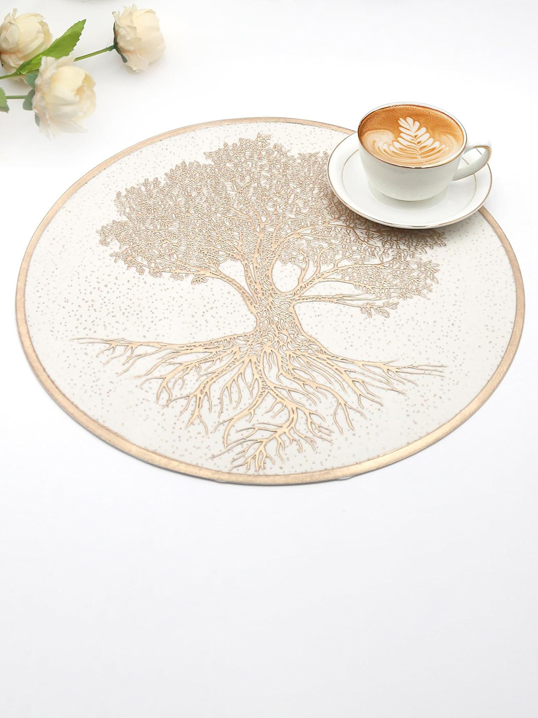 LooMantha Gold-Toned 6 Pieces Floral Texture Table Placemats