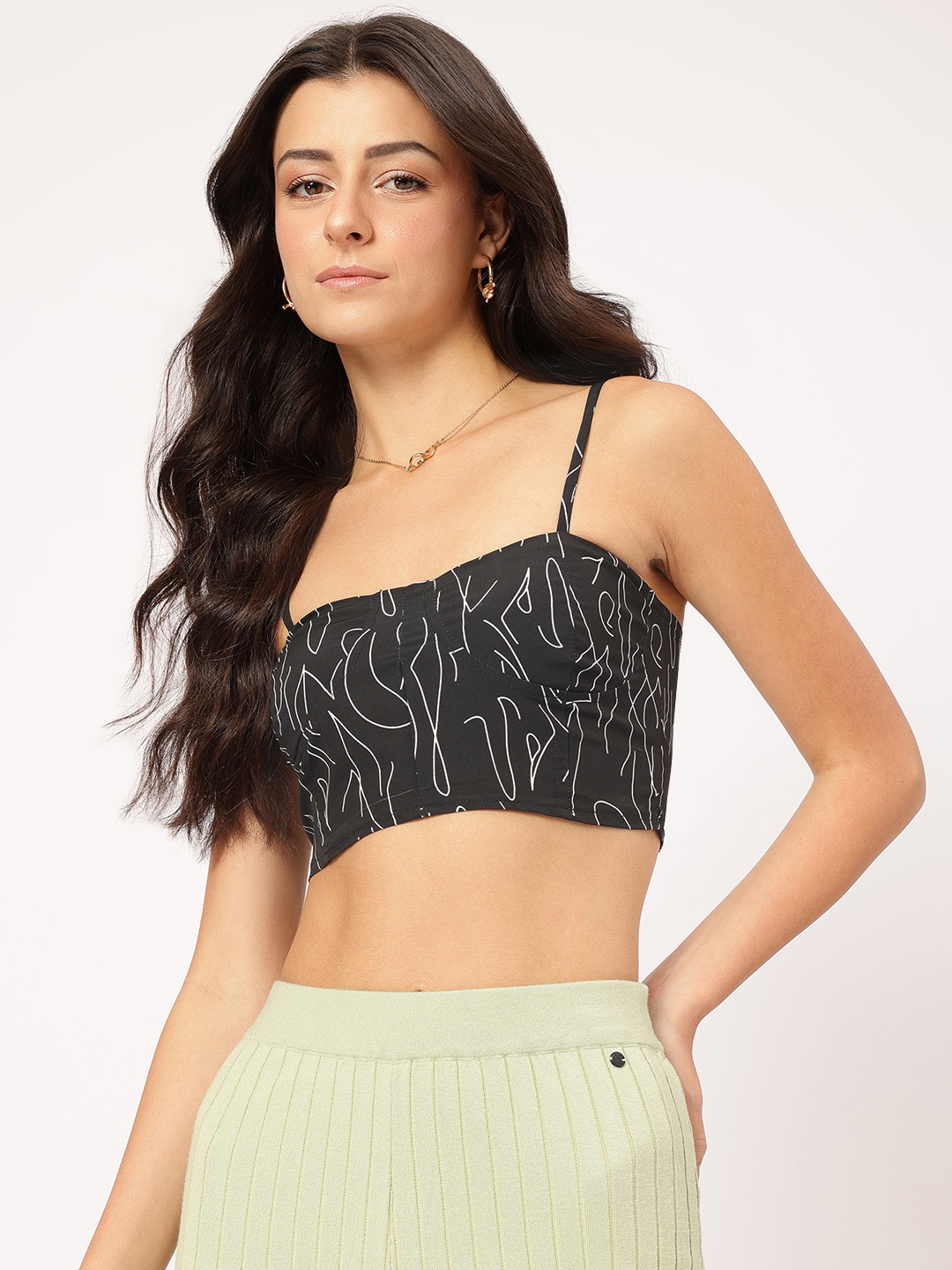 DressBerry Shoulder Straps Printed Smocked Crop Top