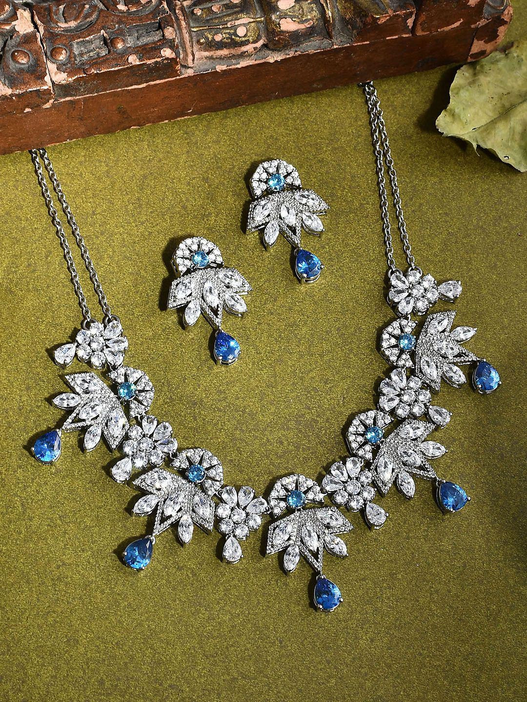 Voylla Indra Rhodium-Plated American Diamond Stone-Studded Jewellery Set