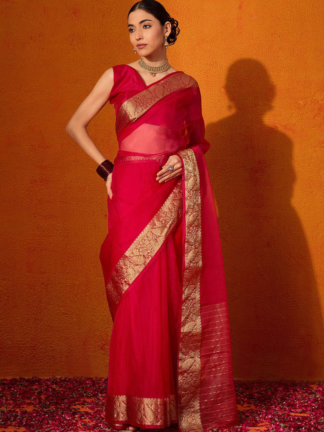 Anouk Rustic Woven Design Zari Organza Saree with Matching Blouse