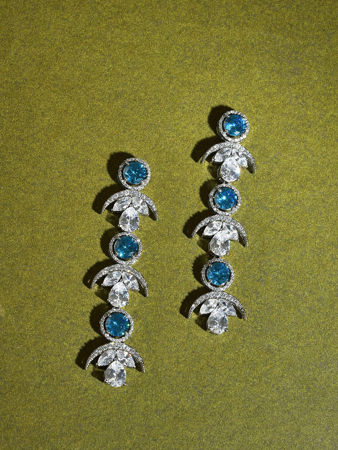 Voylla Before Sunrise Lana Rhodium Plated Stones Studded Contemporary Drop Earrings