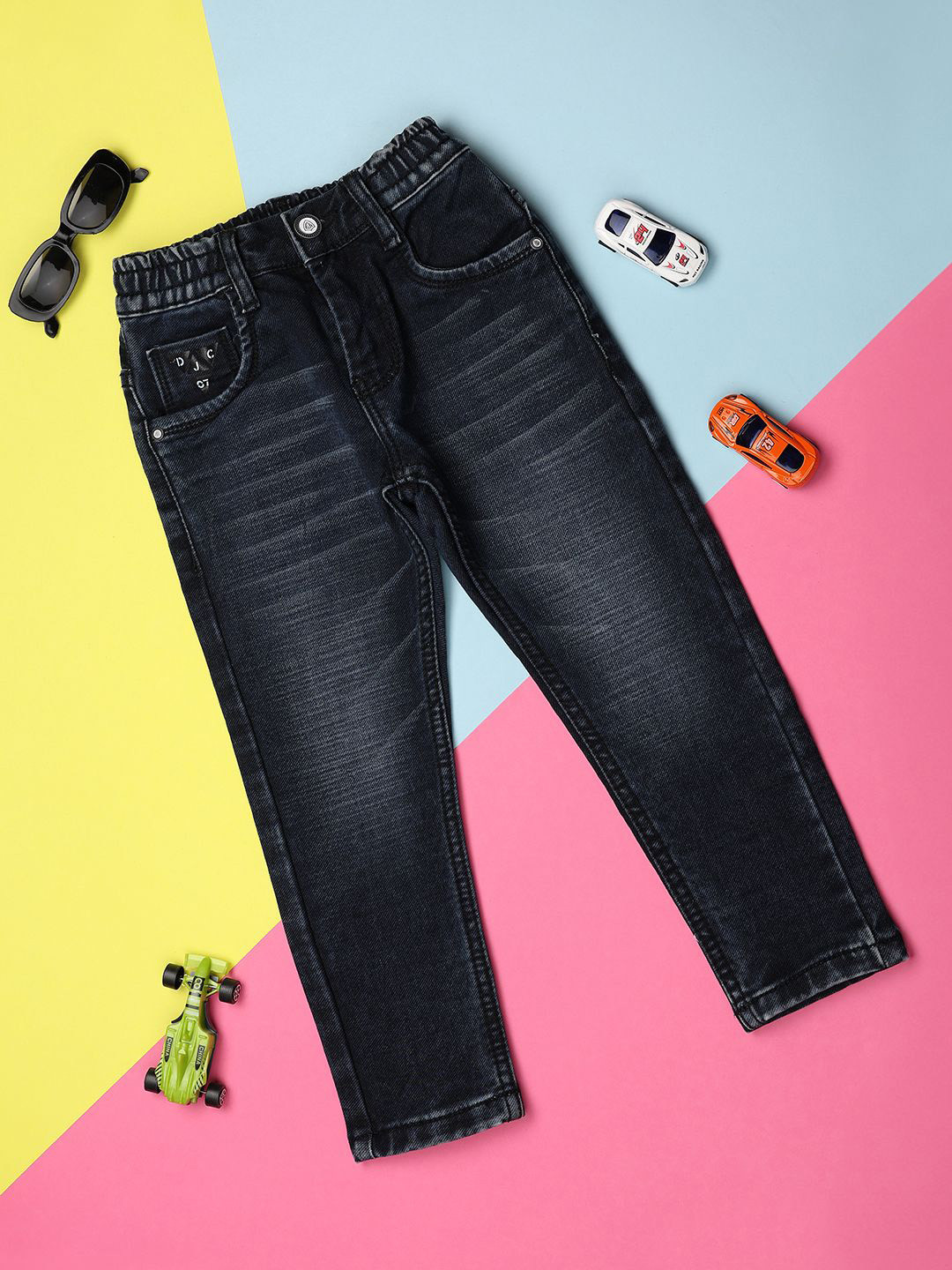 V-Mart Boys Black Cotton Low Distress Light Fade Stretchable Jeans